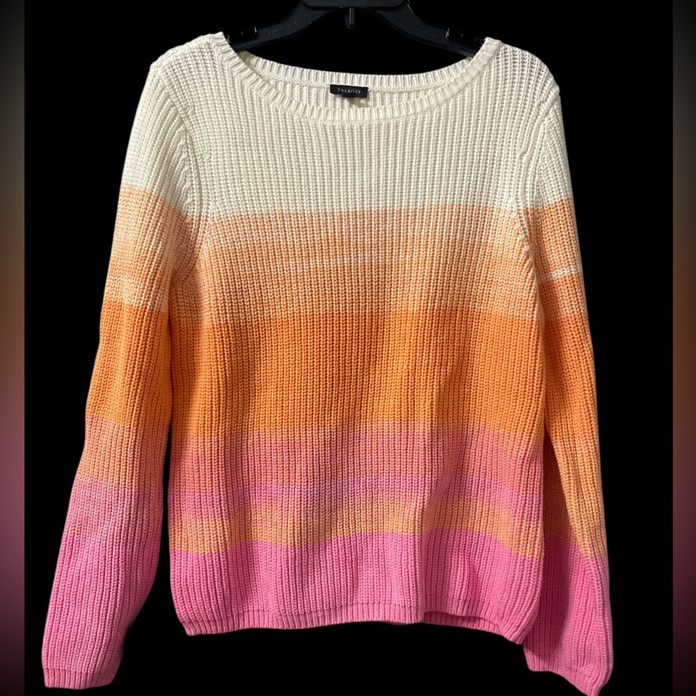 Talbots Women's Pink, Orange & White Stripe Pullover Sweater Size Large